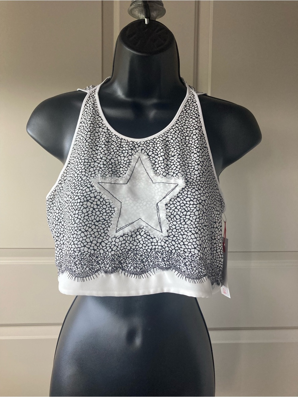 White & Black Star Pattern Cropped Top